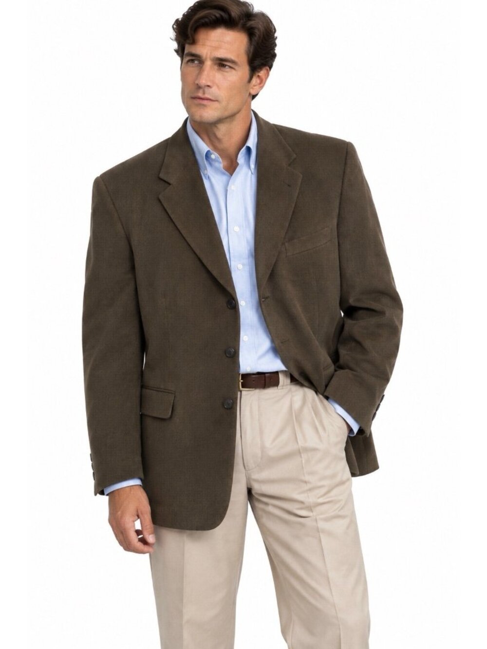 HUGO BOSS einstein omega BLAZER 44L 100% wool brown 90s vintage made USA 3 btn